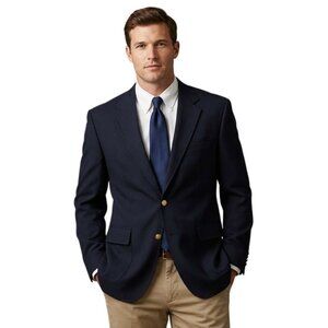 Jos A Bank Sport Coat Blazer Sz 42R Wool Navy Blue Gold Buttons Nautical